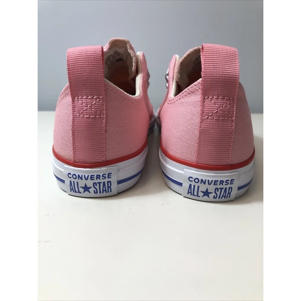 Pink Converse All Star Shoes Juniors Size 5 Coastal Silver‎ Stars Slip On
